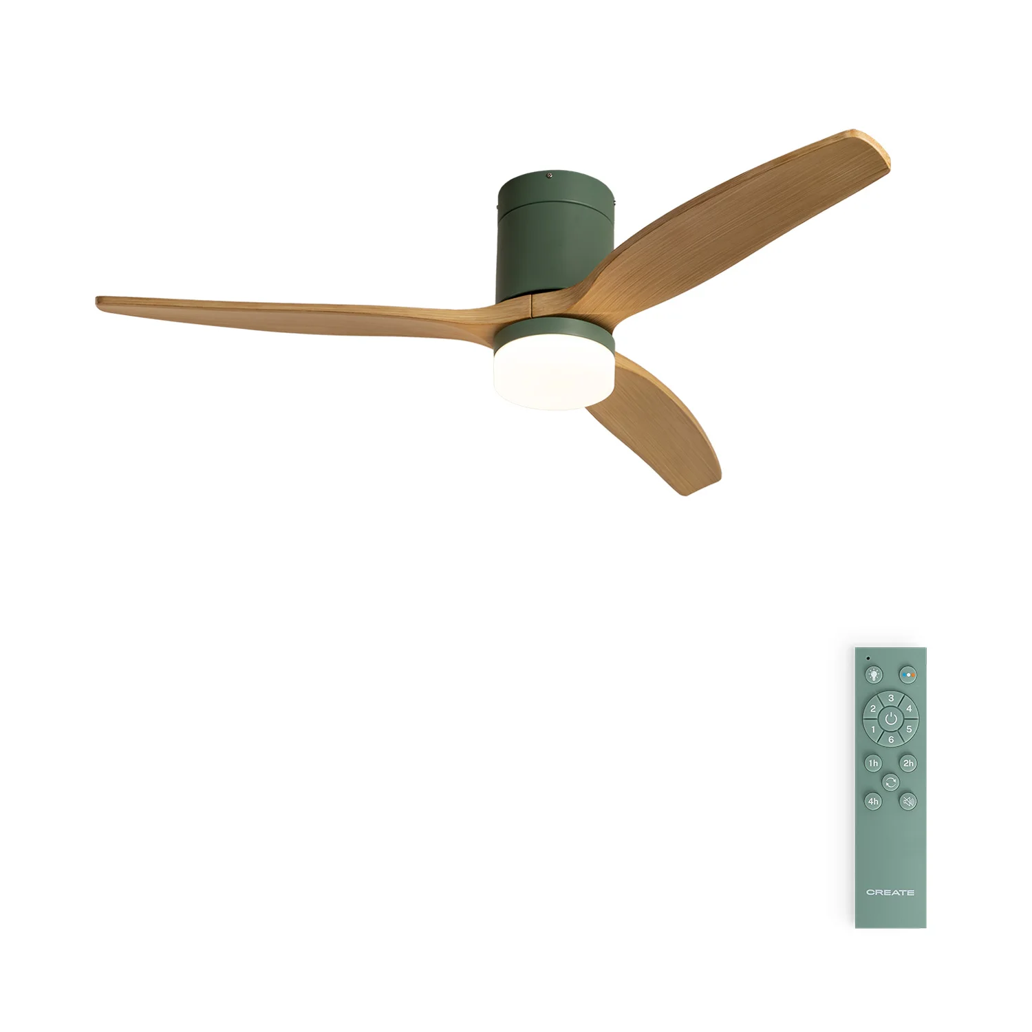 Create - silent 40w ceiling fan with light (ø132 cm), 6 speeds, sage motor color abs blades light wood effect - wind calm