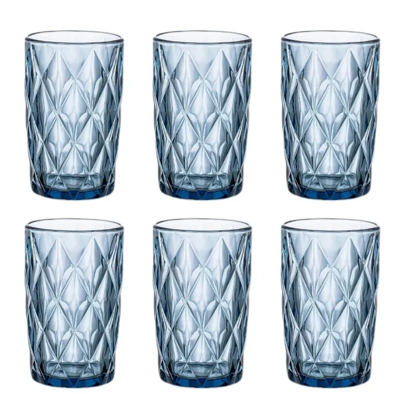 Set de 6 Vasos Colores o Transparente, Vaso de Cristal agua de 360 ml, Vaso de Agua y Bebidas, Aptos para Lavavajillas