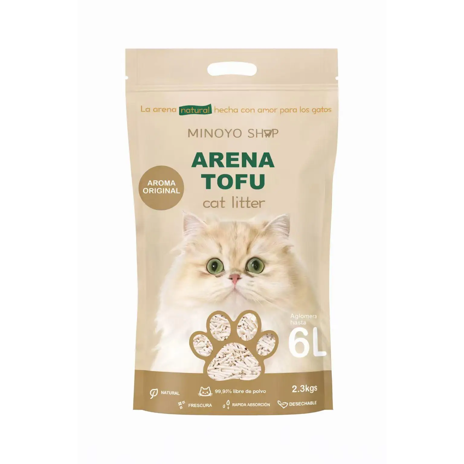 Minoyo Pack 4 Arena de tofu con ingredientes naturales para gato - Natural, Biodegradable, Sin Polvo y con Control de Olores, Fácil de Limpiar y Desechar en Inodoro