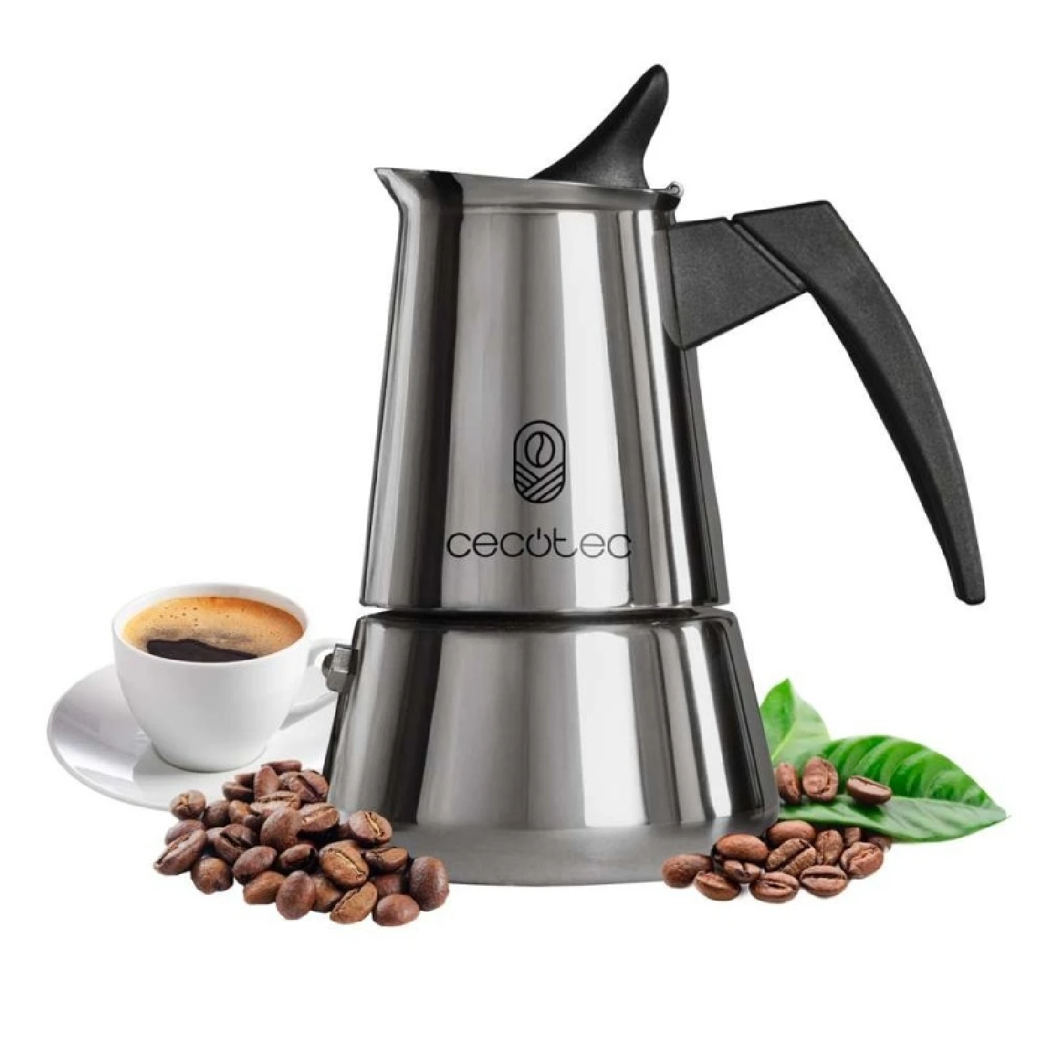 Cecotec Cafetera Italiana Piccolina 900. 450ml, 10 Tazas de Café, Acero Inoxidable, Apta Todas Superficies, Filtro Premium