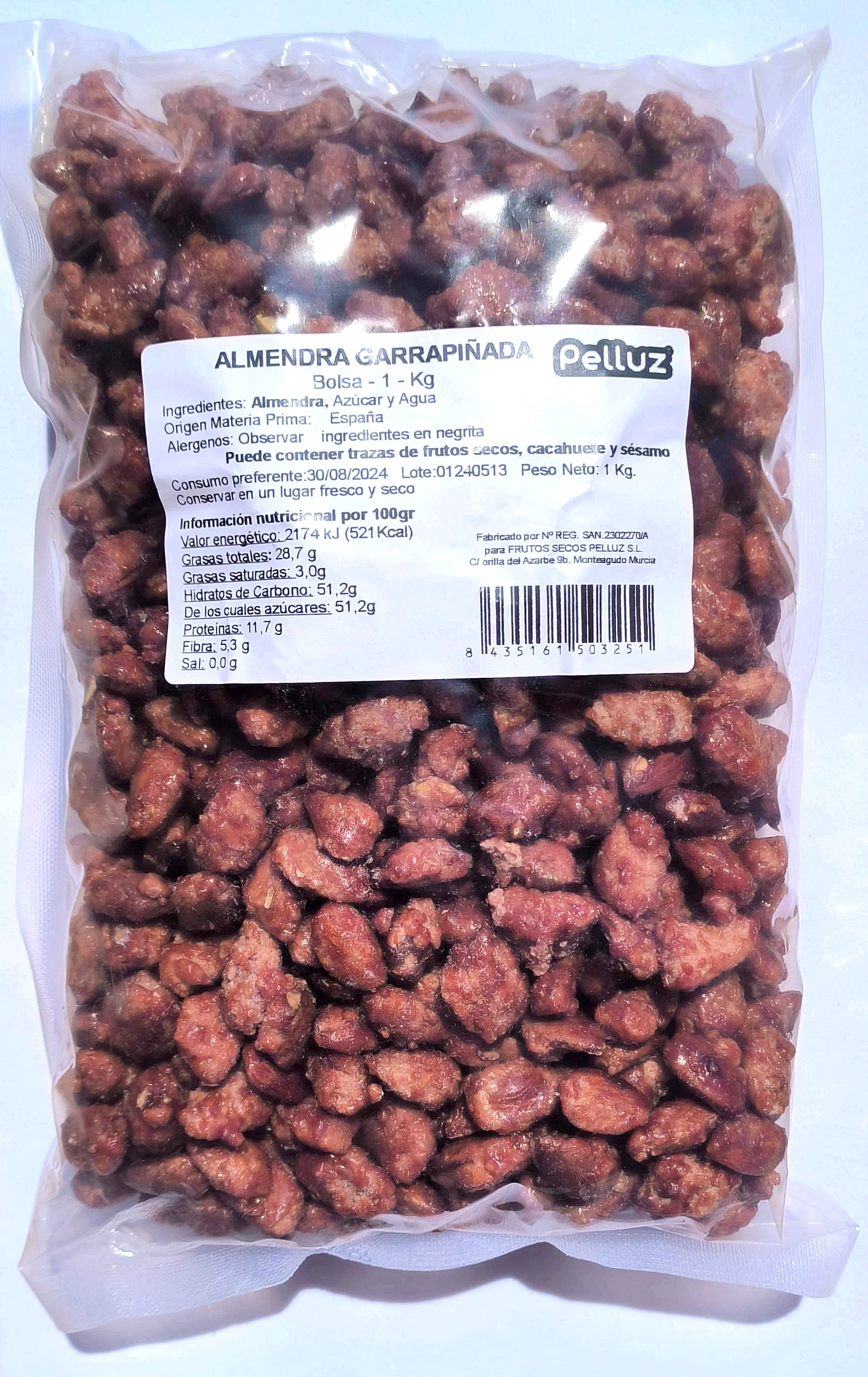 Carrapiñada almond 1kg - spain - ticked almonds - pelluz