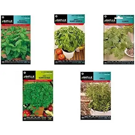 Semillas aromáticas lote 5 sobres Semillas BATLLE (Hierbabuena, Albahaca, Cilantro, Perejil y Tomillo)