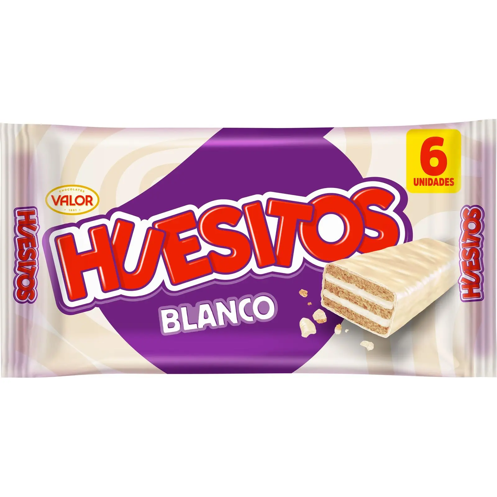 PACK DE 8 - Huesitos Chocolate Blanco – Barritas de Barquillo con Chocolate Blanco y Relleno Sabor Nata (6 barritas de 20g)