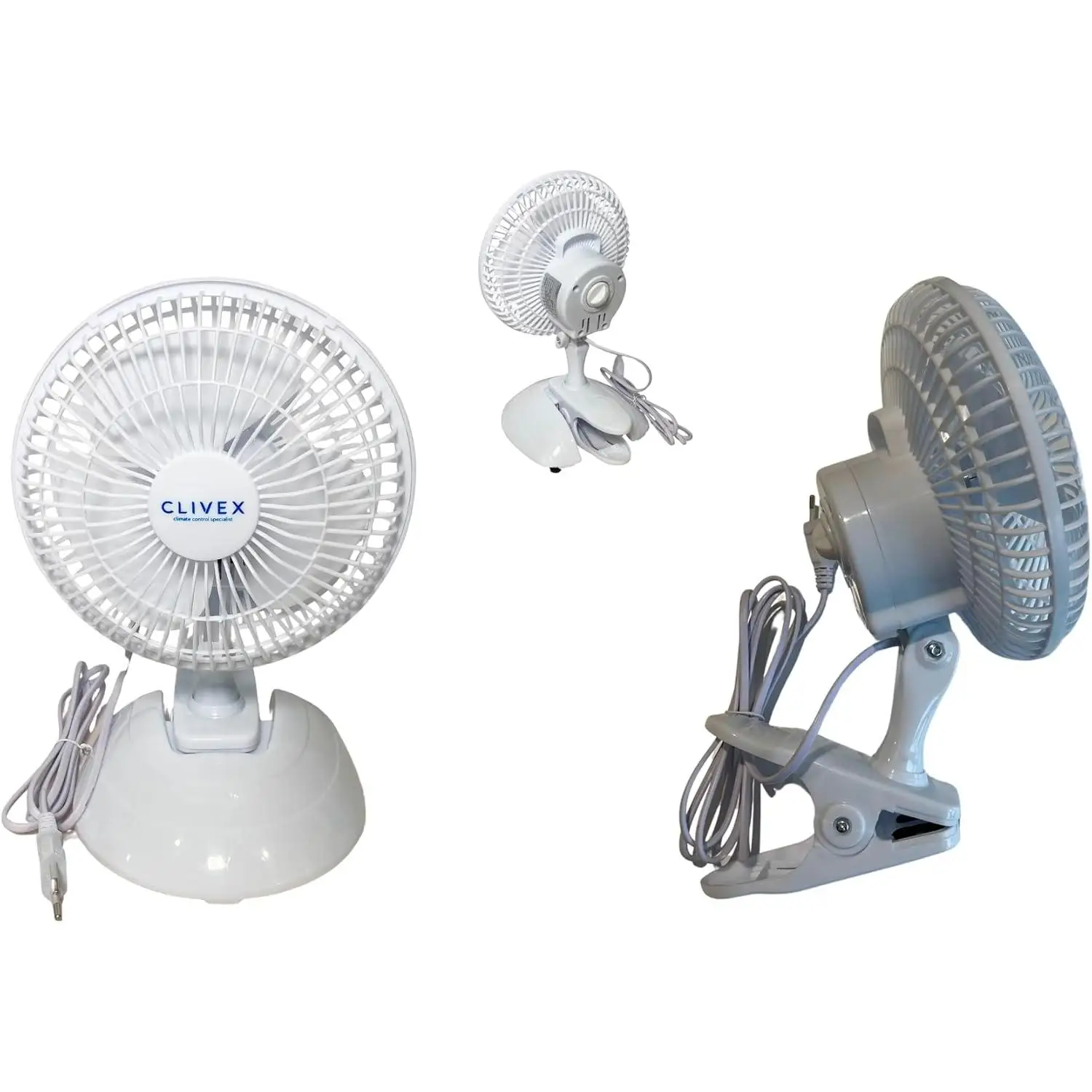 Clivex Ventilador de Pinza y Clip 15cm (15W). 2 Velocidades. Incluye base para utilizarlo como sobremesa