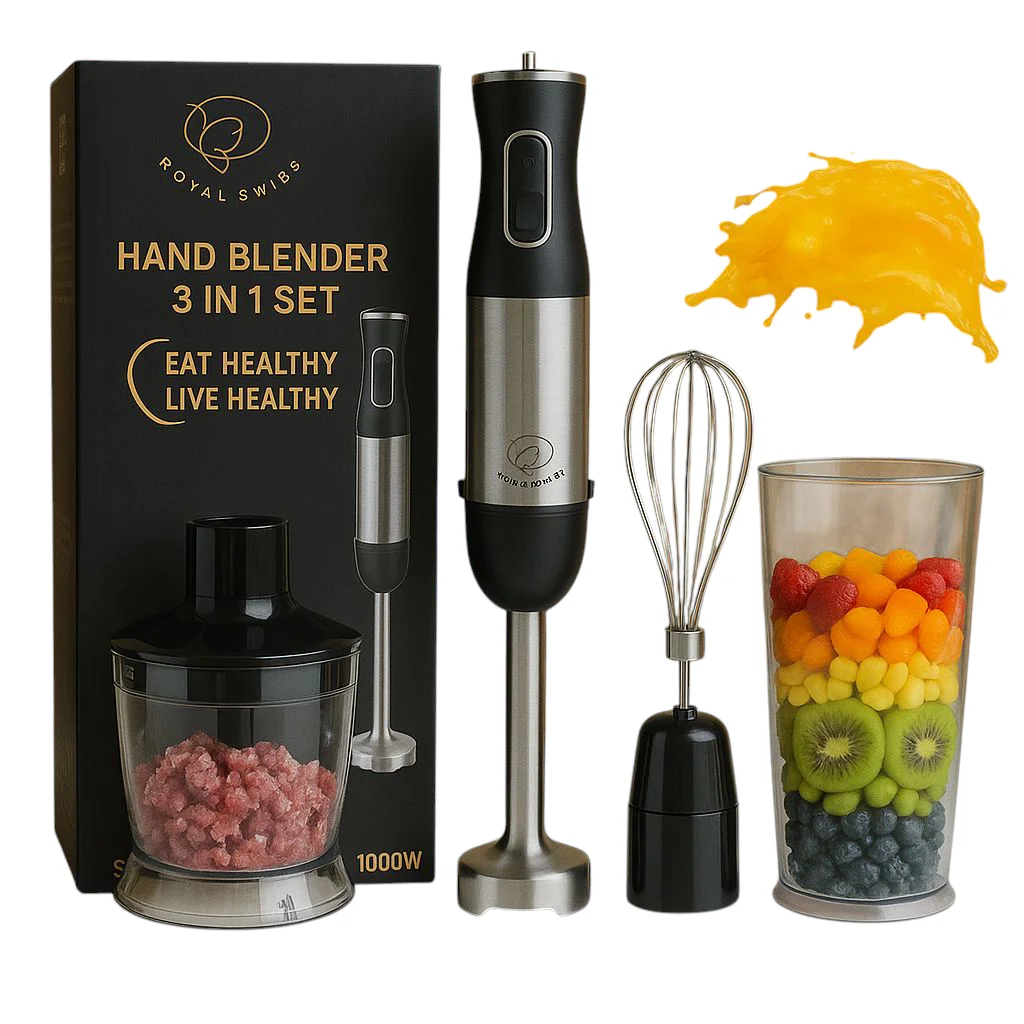 Batidora de Mano 4 en 1 – ROYAL SWISS Mezcladora Multifuncional con Accesorios para Batir, Triturar, Picar y Emulsionar