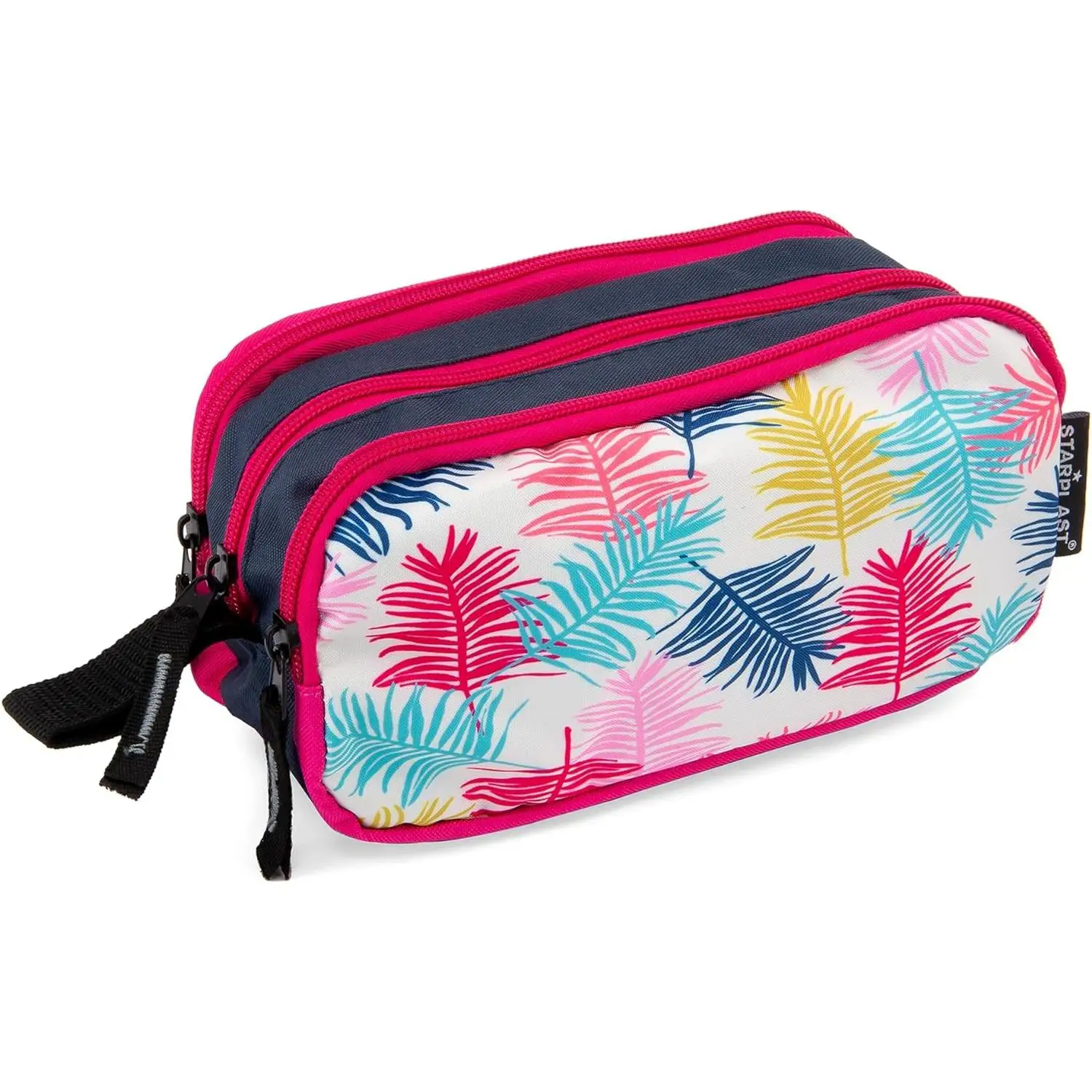Starplast Estuche 3 Cremalleras - 3 Compartimentos, Amplio, Cierre Cremallera, con Asa, Multiuso, Gran Capacidad, Porta Todo, para Uso Escolar, diseños dibujos, tela, calidad, bolsillos, flores,