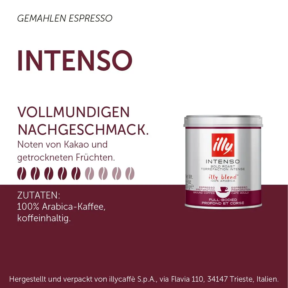 Illy intense espresso ground coffee 4 bottle of 125g total 500g