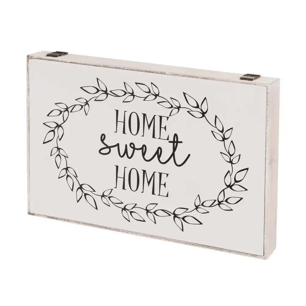 Tapa Contador Luz de Madera con texto Home Sweet Home blanco de 46x31x6 cm