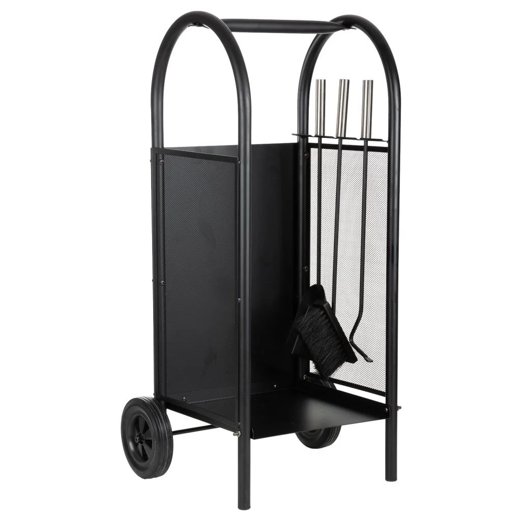 Wonderlust Deco - Leñero de metal con herramientas de chimenea negro 35x32x81 Negro 35x32x81h cm