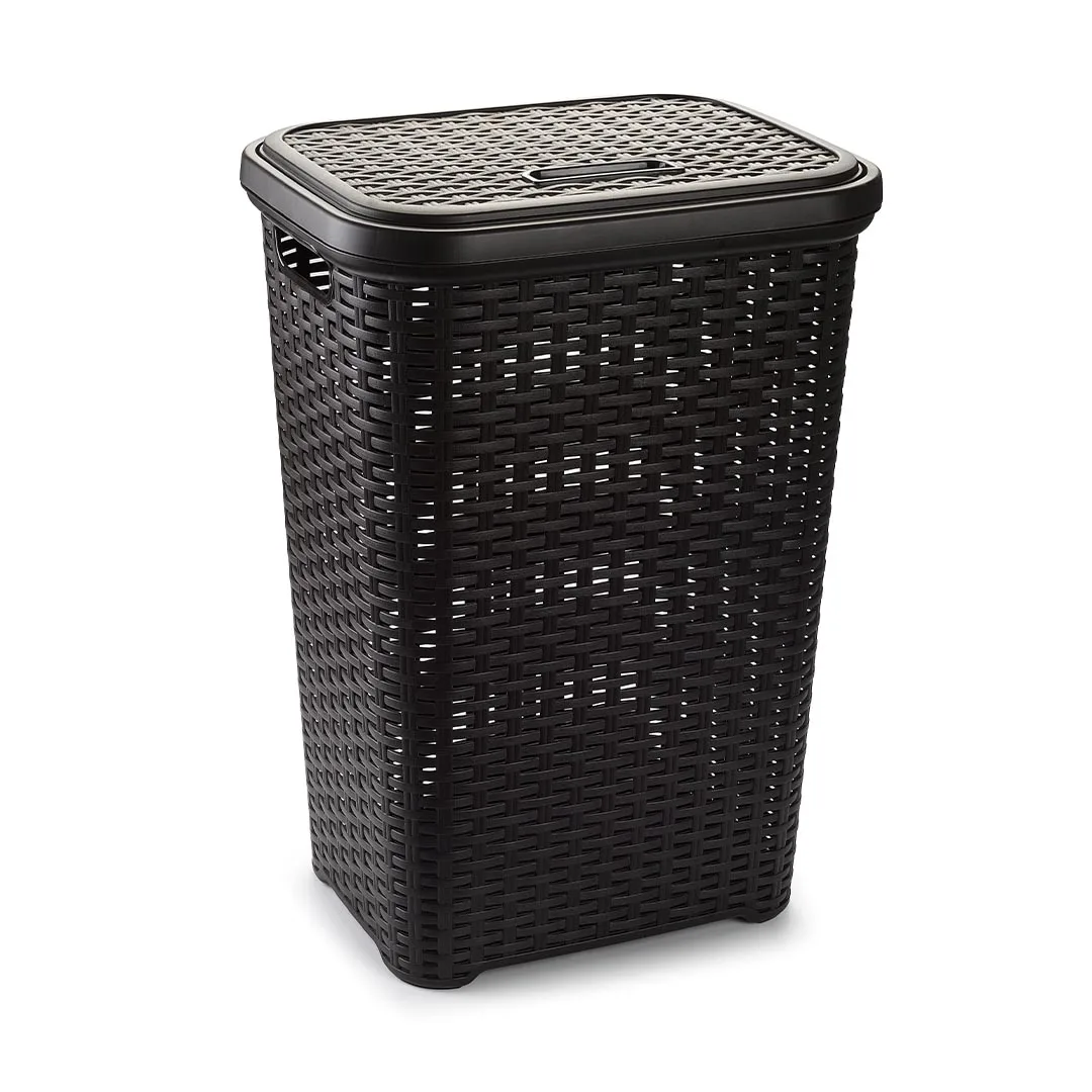 Cesta para ropa sucia con tapa, cesta de ropa grande, cesta de almacenamiento de ropa sucia para baño, cesta de ropa, hecha de plástico y diseño elegante, capacidad de 60L, asas laterales para mayor