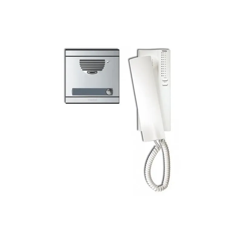 TEGUI A1 electronic intercom Kit for 1 housing 4 + N threads with anodized aluminum plate and white phone series 7. Recessed street plate installation.