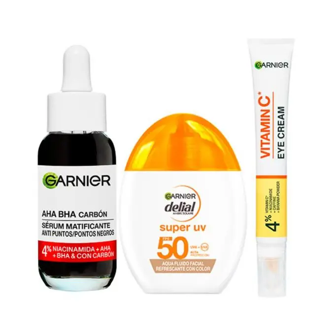 Garnier Serum Anti-Imperfecciones con 4% de Niacinamida, AHA y BHA Pure Active + Egg Tinted SPF50 40ML+ Garnier Skin Active Contorno de Ojos Vit C 15ML
