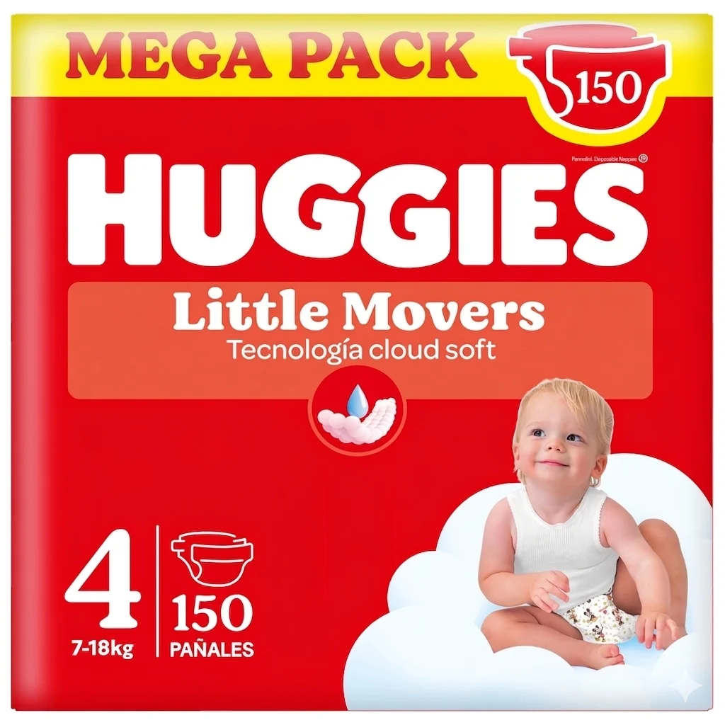 Huggies Little Movers - Ultra Comfort Pañales para Bebé, Tallas 3,4,5 y 6. Cintura Flexible, Elástica y Suave, Efecto Anti-Humedad, Mantiene al Bebé Seco hasta 12 horas, Comodidad para la piel 24/7, Diseños Disney.
