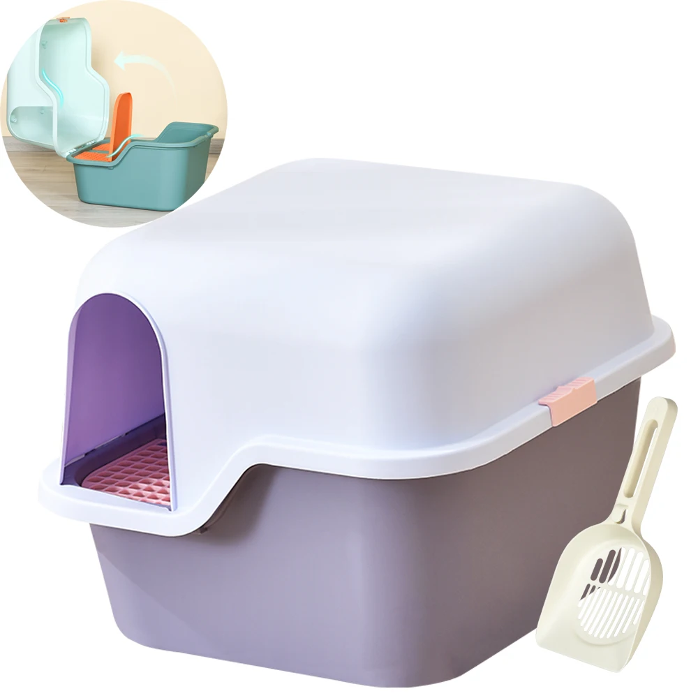 Aseo Cerrado para Gato Arenero Cubierto con Pala Sanitaria Bandeja Arena para Mascotas Gatos 2 Colores 50 x 51 x 39 cm