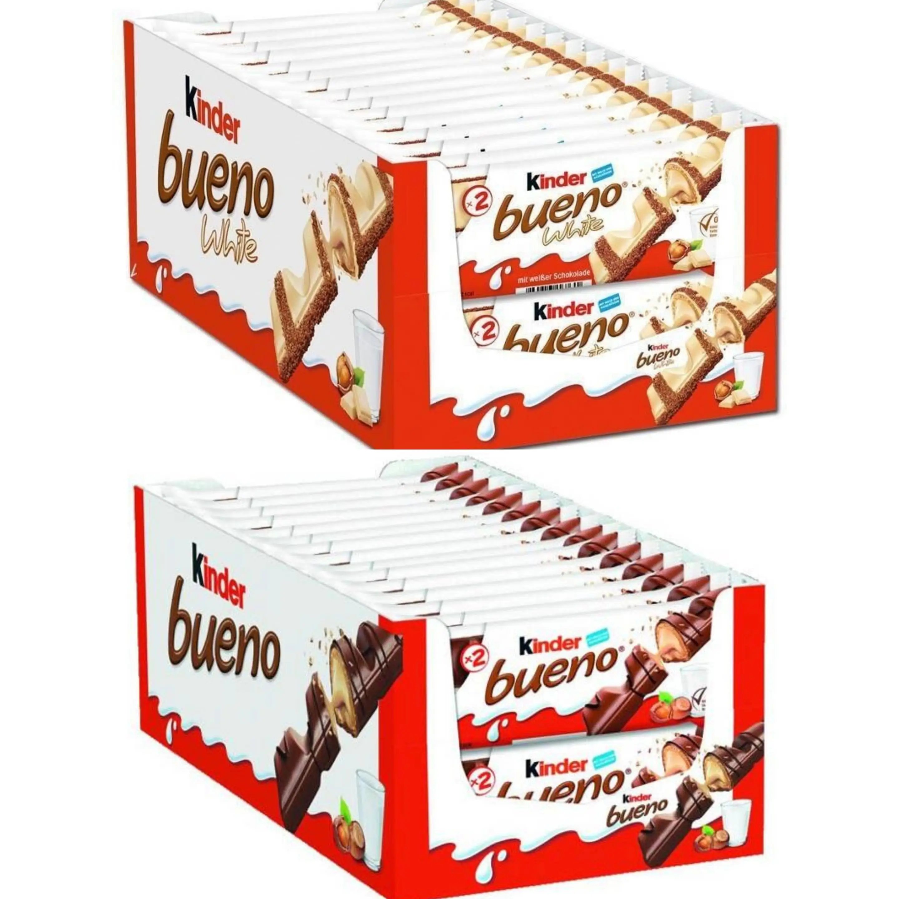 Kinder bueno Nacional y kinder blanco Chocolate Chocolatina Original Kinder Barritas de Chocolate blanco/negro relleno de avellanas 100% NACIONAL aperitivos dulce Caja 30u