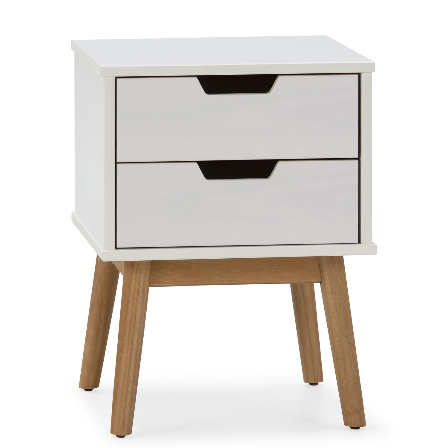 VS Venta-Stock Mesita de Noche Baku 2C Blanca de Madera Maciza con 3 Cajones