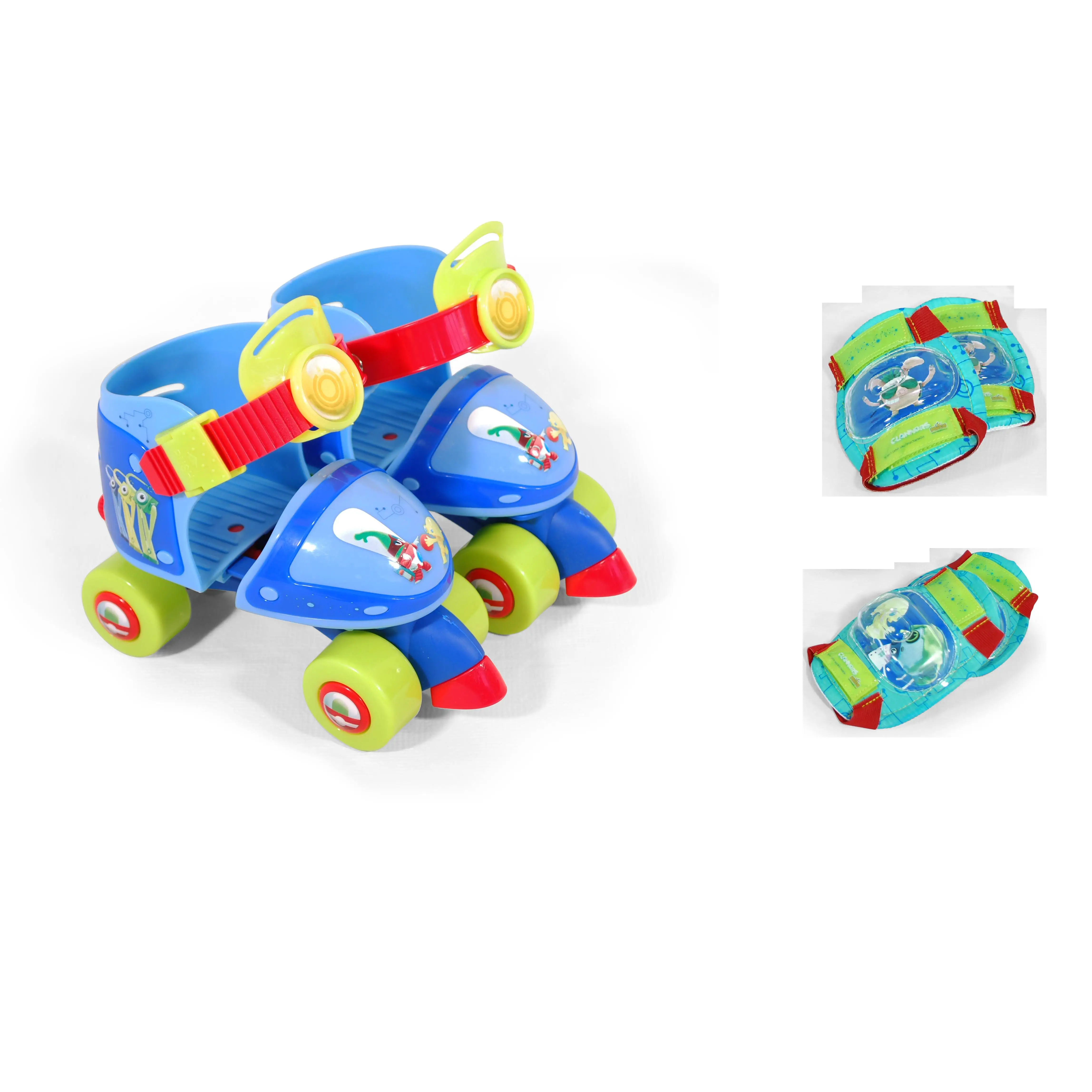 Set de Patines Infantiles min Roller de 4 ruedas tallas 24-29 y Protecciones,con diseños exclusivos de Clanners, en color azul (8973) Compuesto por rodilleras y coderas. Set completo y seguro. Calidad