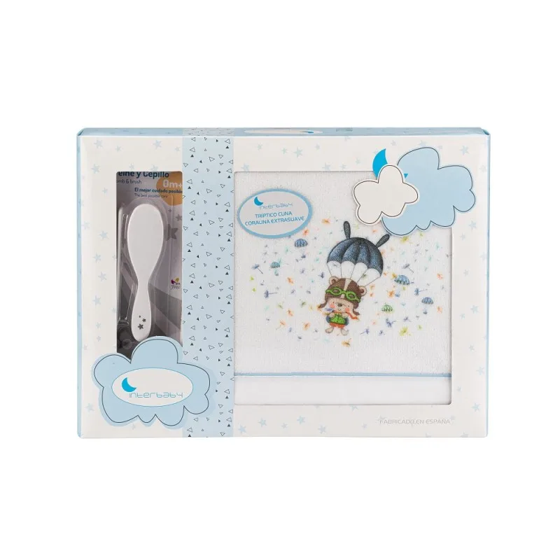 Sheets cradle winter coral 60X120 parachute gift set of 2 Combs. Interbaby blue Bco Color