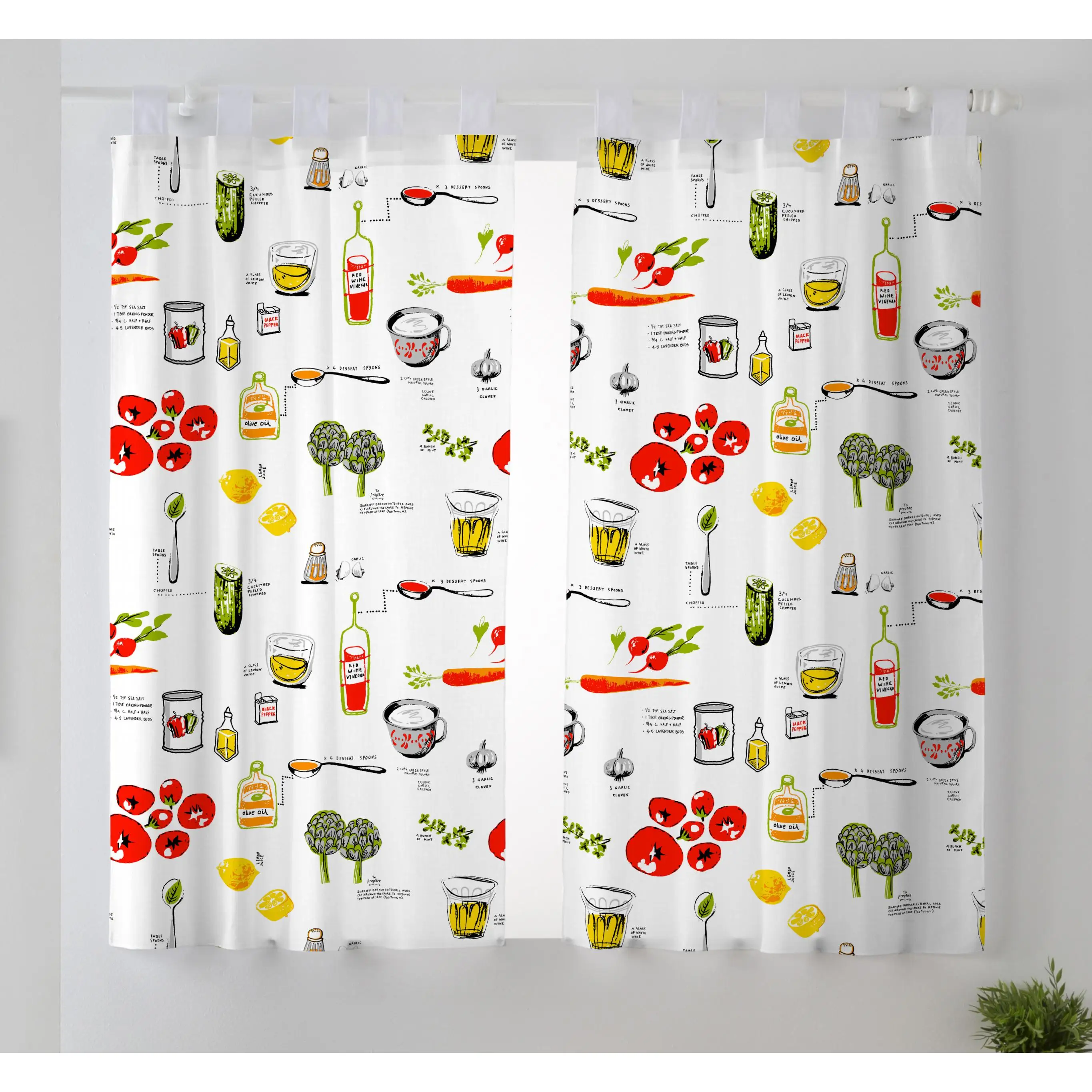VALENTIA HOME Cortina Cocina Visillo Pack 2 Wine | Media Altura | 100x140 CM. Decoracion de cocina | Facil instalación | Lavado a máquina