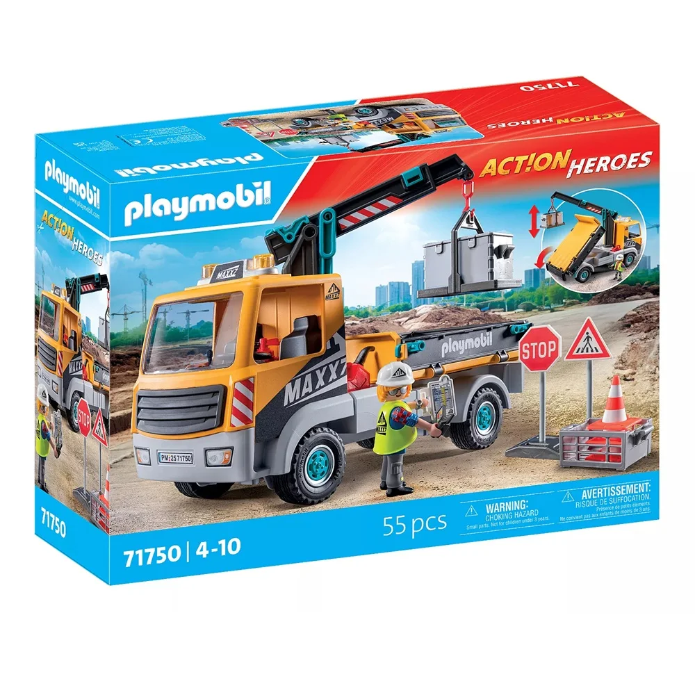 PLAYMOBIL - CAMIÓN DE CONSTRUCCIÓN CON GRÚA, 71750, TIENDA CON LICENCIA OFICIAL