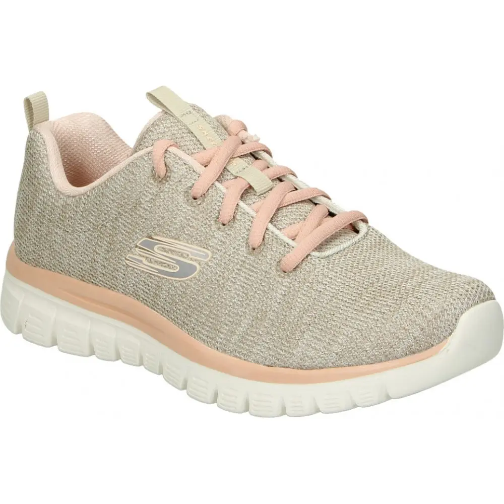 SKECHERS and sports Skechers Graceful Twisted Fortune for women-Natural Color Casual sneaker with Coral details-lace up Sneakers-comfortable-model 12614-NTCL