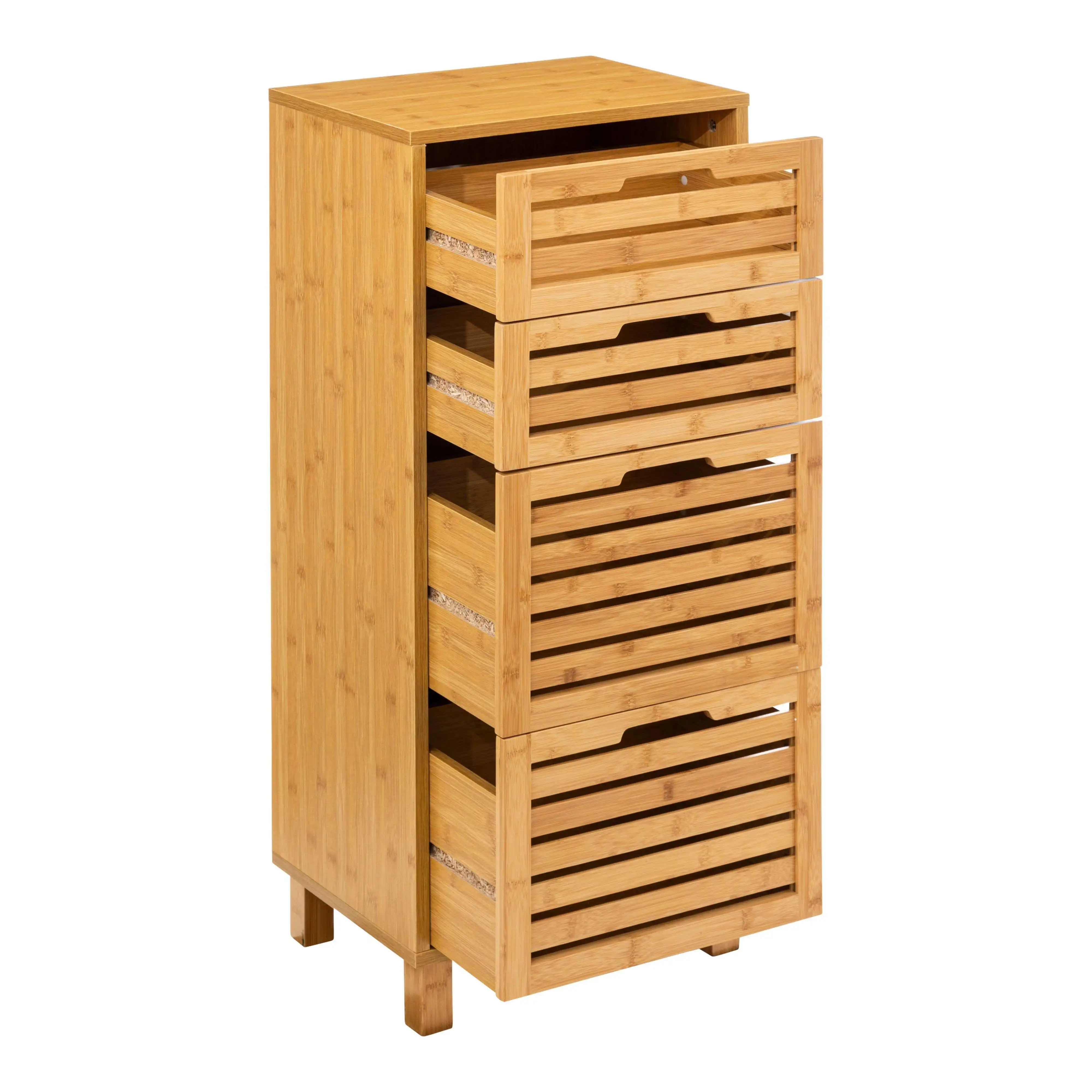 Miroytengo Cajonera Auxiliar 4 Cajones Sicela Marrón 40x98x30cm en Bambú, Diseño Moderno y Funcional, Almacenamiento Óptimo, Para Cualquier Estancia