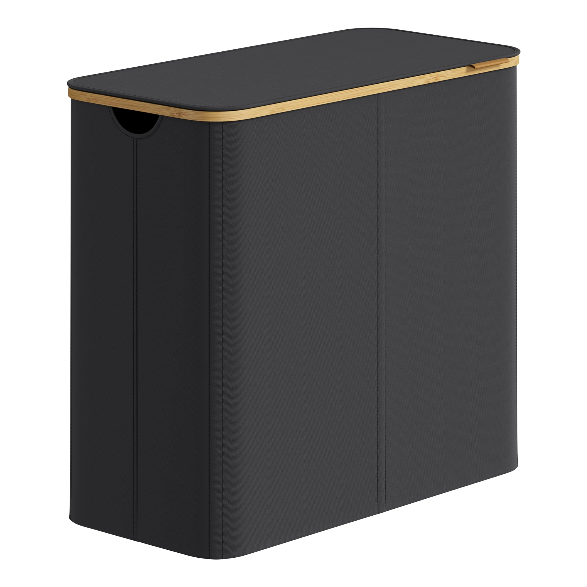 SONGMICS Cesto de Ropa Sucia con Tapa, Gran Cesta Colada de 4 Secciones, 200 L, Forro de Malla Extraíble, Tejido Oxford, Asas Bambú, Plegable, 78 x 38,5 x 70,5 cm, Negro Tinta/Gris Paloma/Blanco Crema