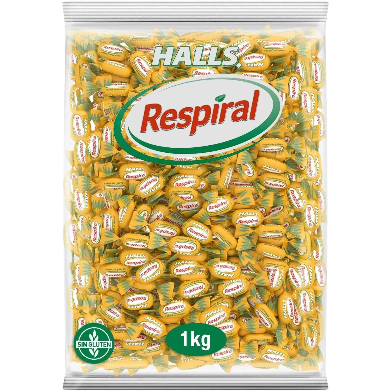 RESPIRAL HALLS MIEL caramelos duros sabor miel y mentol - Bolsa grande 1 kg - Sin gluten