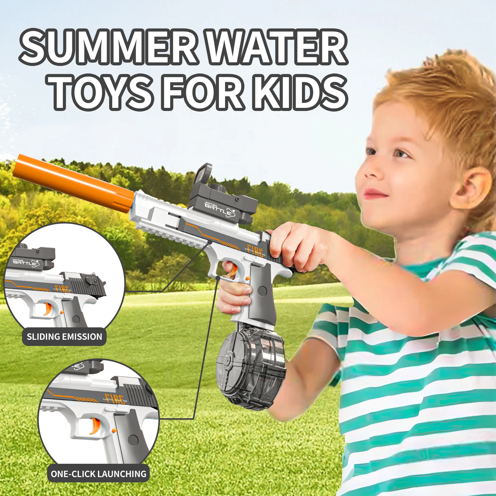 Pistola De Agua Eléctrica Con Luz – Alcance De 8-10m, Batería USB Y Depósito De 487ml