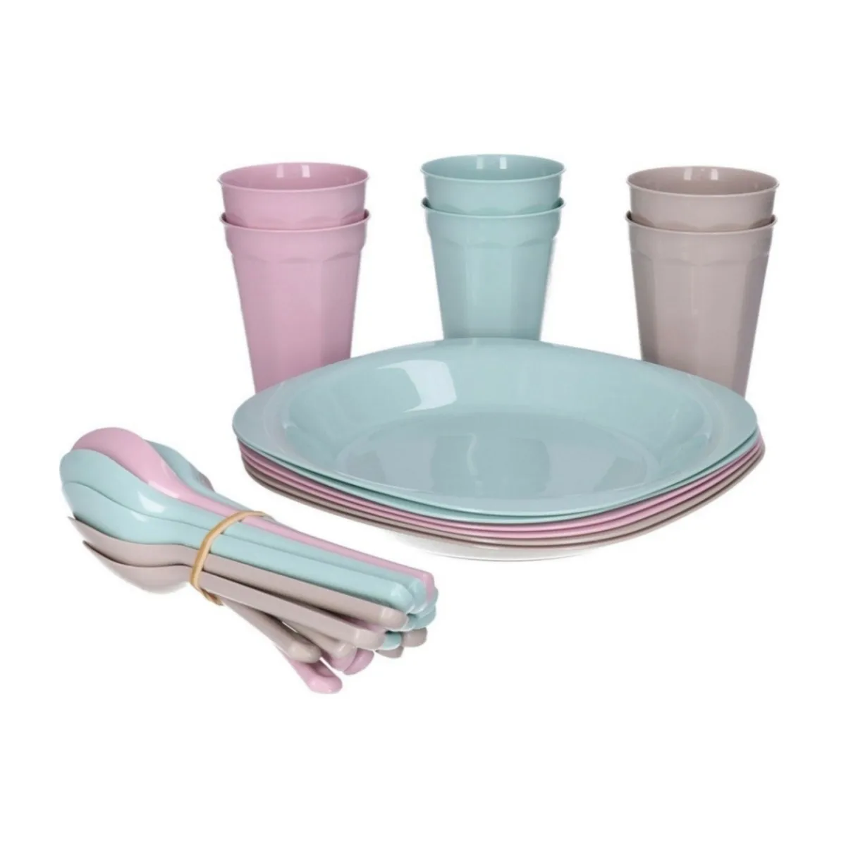 ZYLX SHOPPING - Set Picnic 31 Piezas con Caja 5L – Vajilla de Plástico Reutilizable para Camping y Playa, 6 Platos, 6 Vasos 300ml y Cubiertos