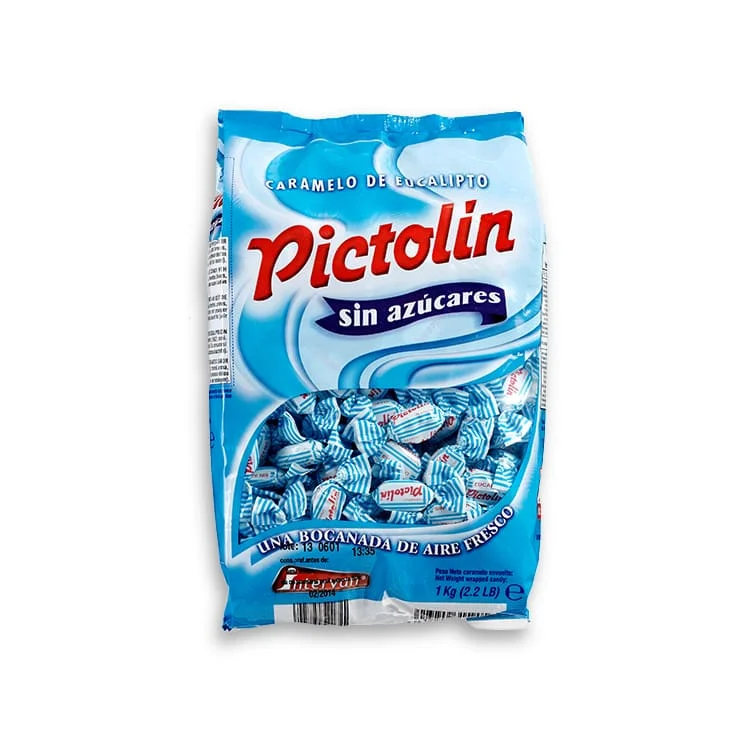 PICTOLIN - EUCALIPTO SIN AZUCAR. Con todo el sabor del Clásico, pero sin azúcar. “El de las rayitas azules”. 1 KG.
