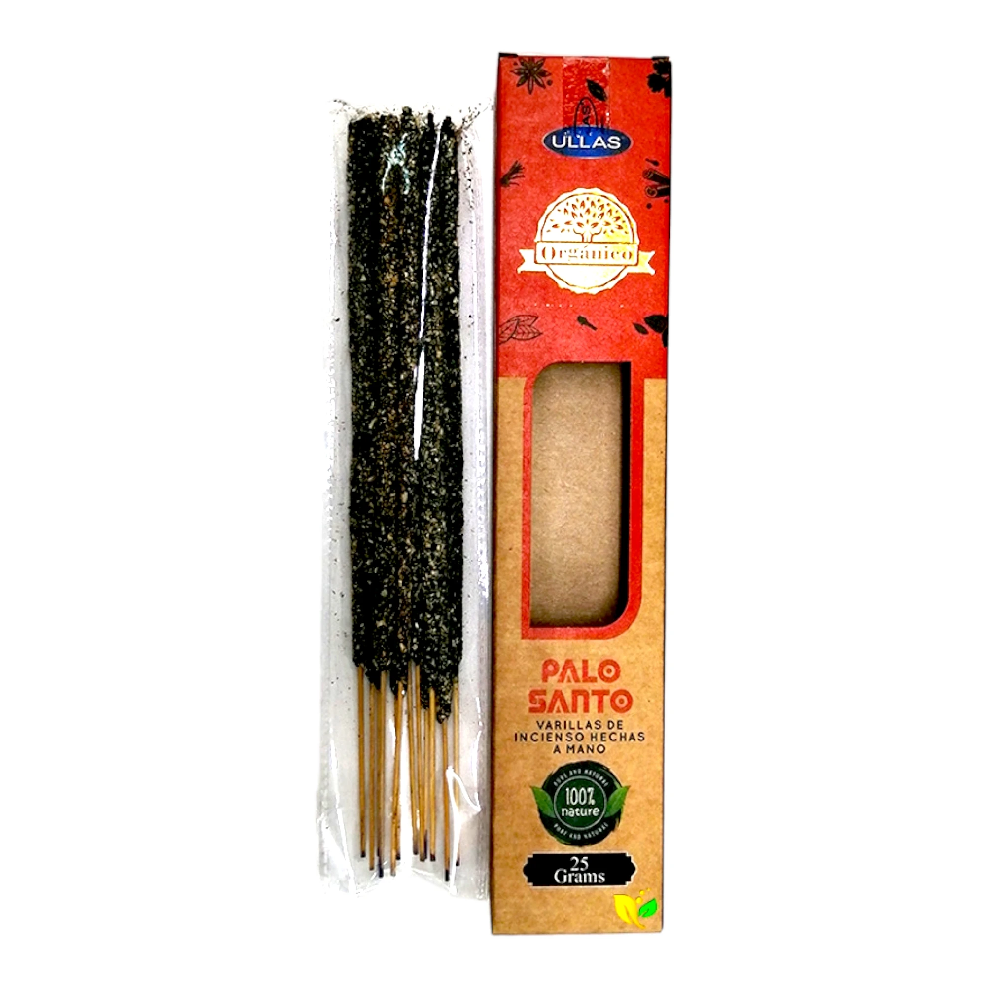 Organic incense of Palo Santo Ullas handmade without children's labor and with natural oils, 12 boxes of 25g c/u.