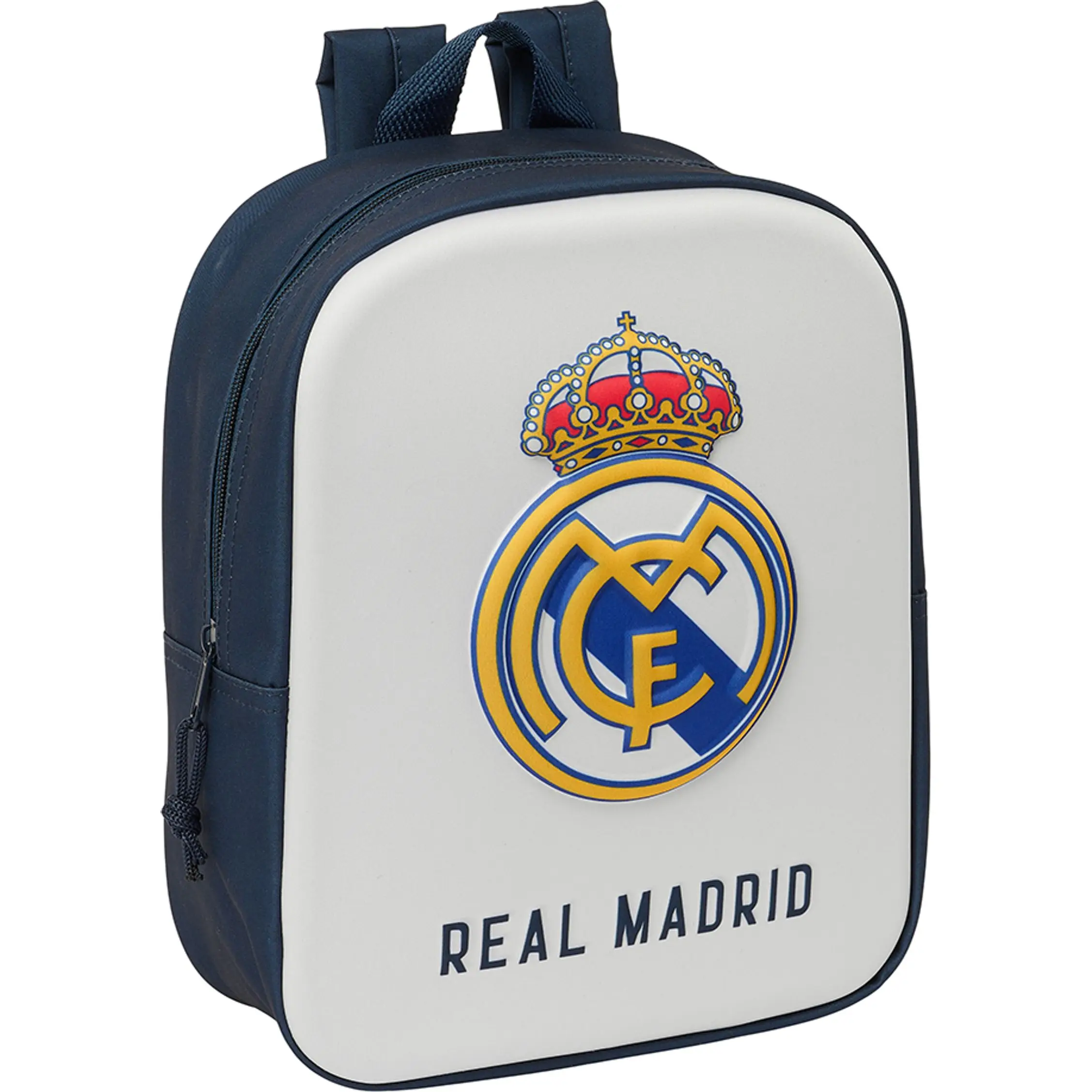 Safta - Mochila Guardería Real Madrid 27x22cm Diseño Exclusivo y Licencia Oficial - Mochila Real Madrid Ideal para Preescolar y Guardería Resistente y Cómoda