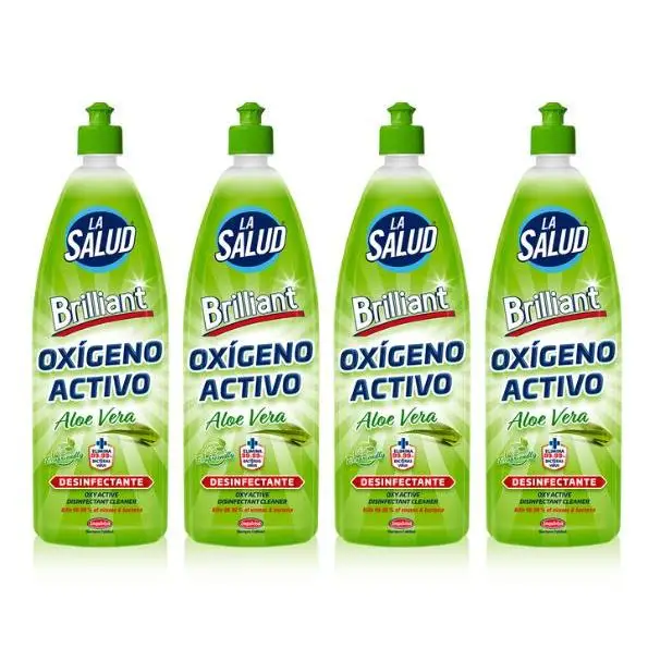 La Salud PACK de 4 - Oxígeno Activo Aloe Vera, Desinfectante 4 X 1L - Para Limpieza Profunda y Desinfección Efectiva en Superficies y Suelos