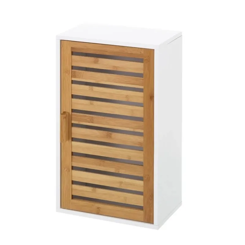 Dcasa Armario de baño de pared blanco de madera natural de bambú de 53x30x18 cm