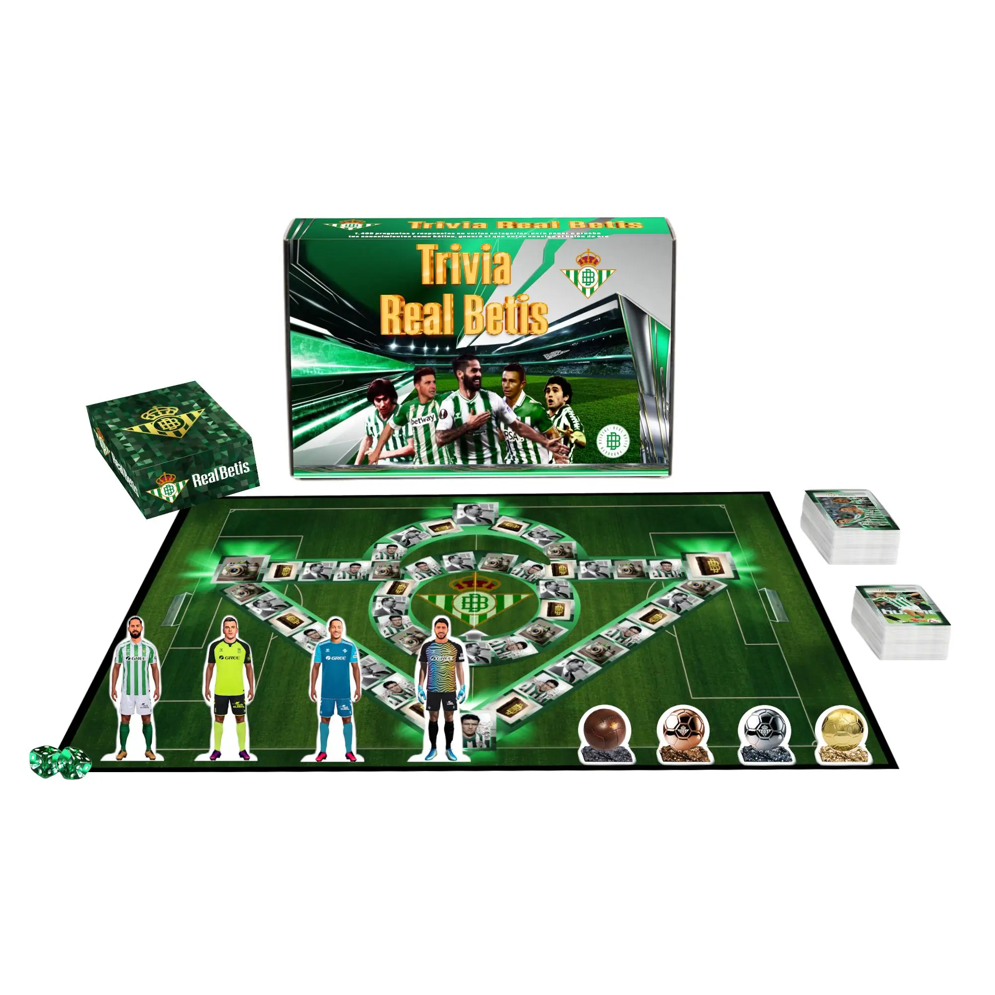 Trivial del Real Betis Balompié (Oficial) 1400 preguntas y respuestas sobre el Betis. Historia, jugadores, imágenes, dirección. Consigue los 4 balones antes que tus rivales y demuestra que eres el que más sabe del Betis.