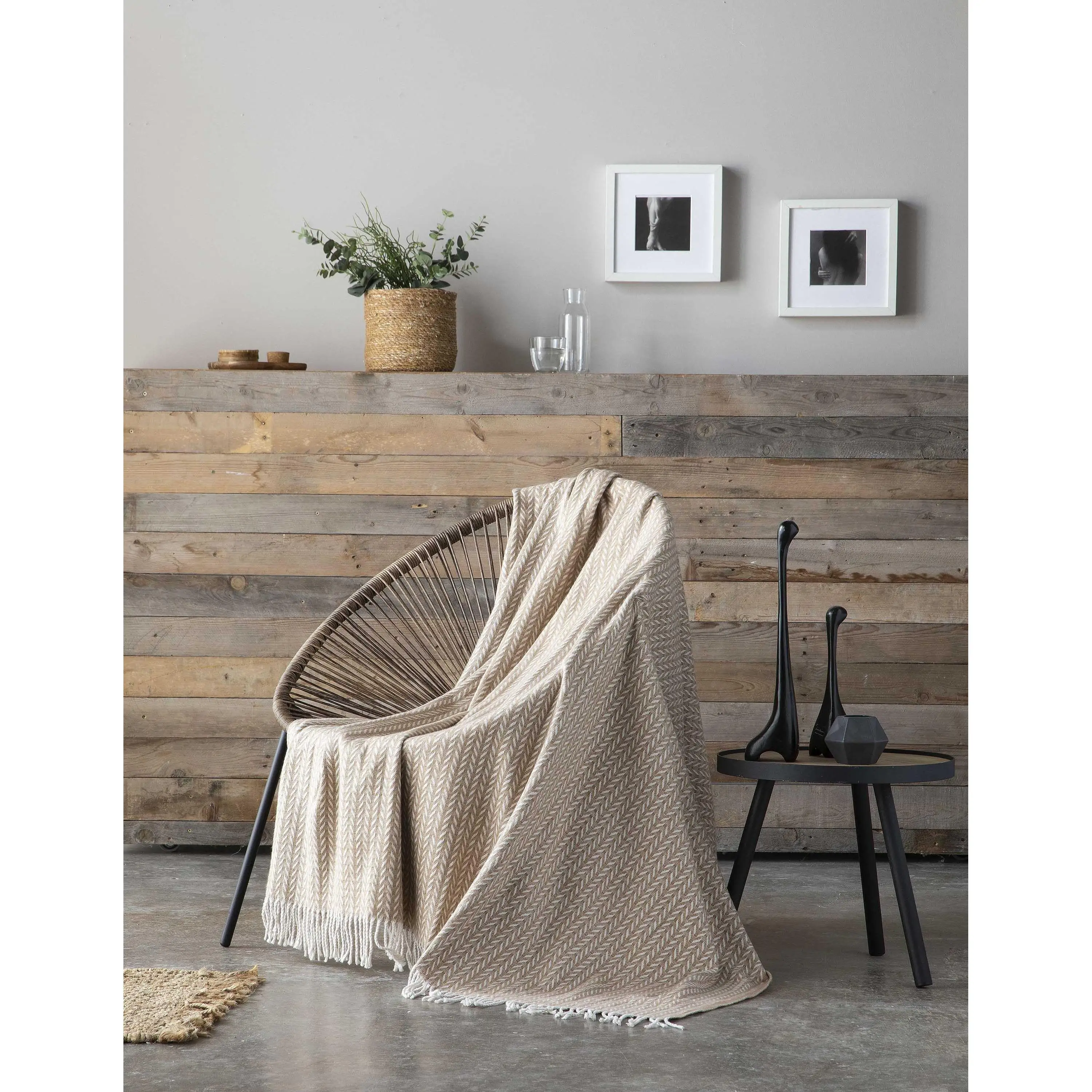 Beige Manta Espiga Naturals Fabricado En España