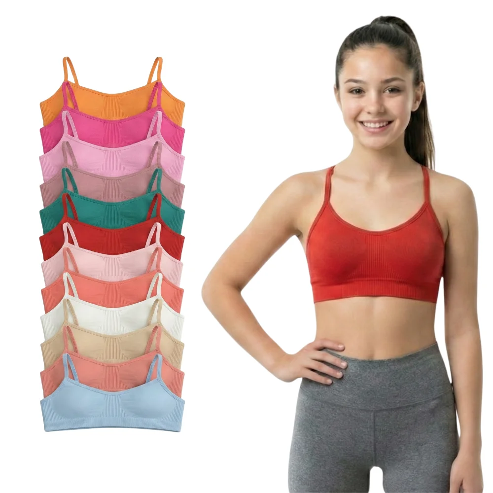 Idolika - Pack 12 - Sujetador niña - Sujetador deportivo niña - Sujetador sin aros - Top niña - Sin costuras y elastico