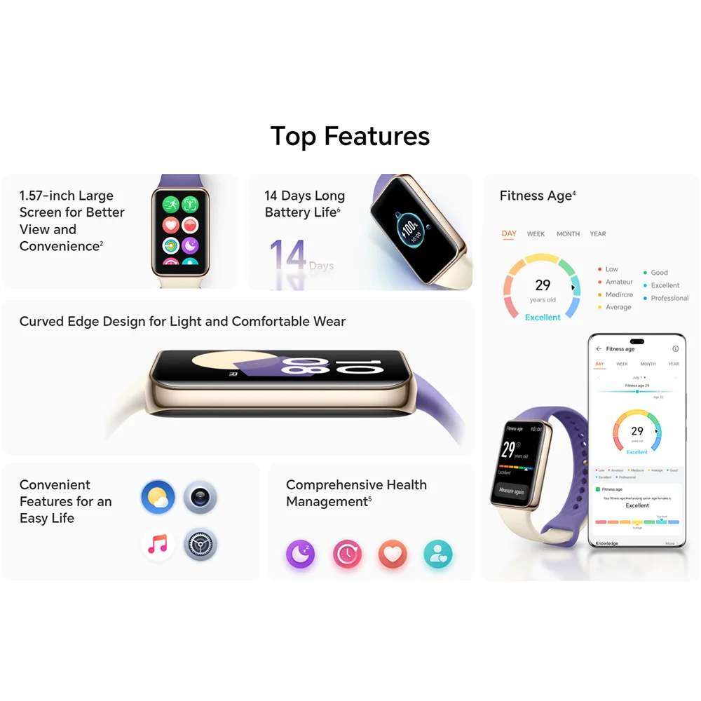 HONOR Band 9 Global version Black / Purple / Blue, curve edge design | Physical health monitoring | Battery life of 14 days