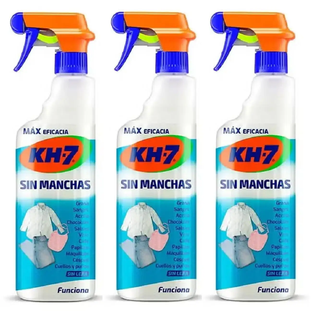 KH-7 Sin Manchas Pack3| Quitamanchas Ropa | Elimina Todo Tipo de Manchas | Vino, Chocolate, Tomate, Grasa, Aceite, Sangre, Maquillaje y más | Pulverizador 715 mL