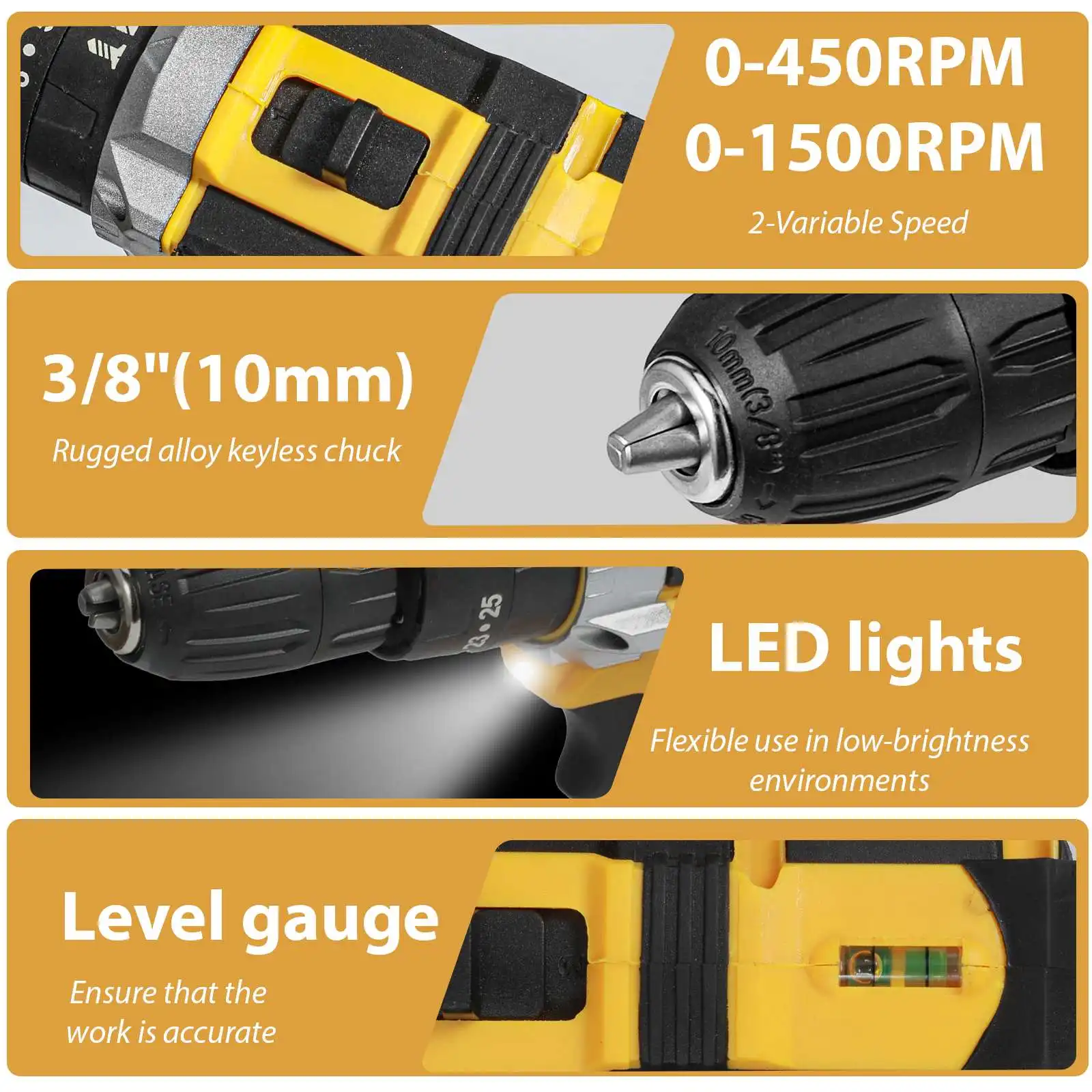 Cordless Impact Drill Electric Screwdriver with Lithium-Ion Battery, 18V, 400W, 45 Nm Torque for Home DIY, 3/8" Chuck Size, Lightweight 1.2 kg, CE Certified, Ideal Electric Tool for Gifts