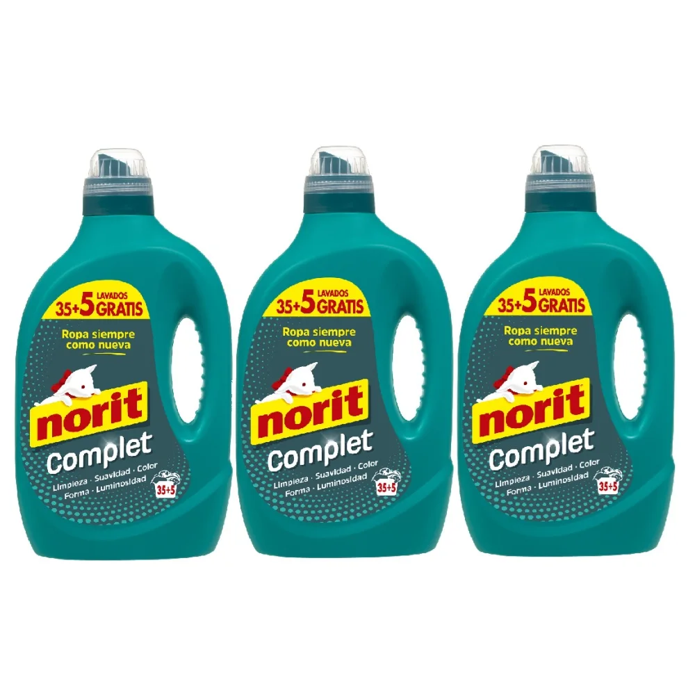 Norit Complet - Detergente Líquido 2000ml 35+5 lavados (Pack 3 uds) - Para todo tipo de tejidos, colores y prendas, Máxima limpieza y luminosidad, incluso en agua fría, Mantiene la forma y protege los colores, Prendas suaves y agradablemente perfumadas