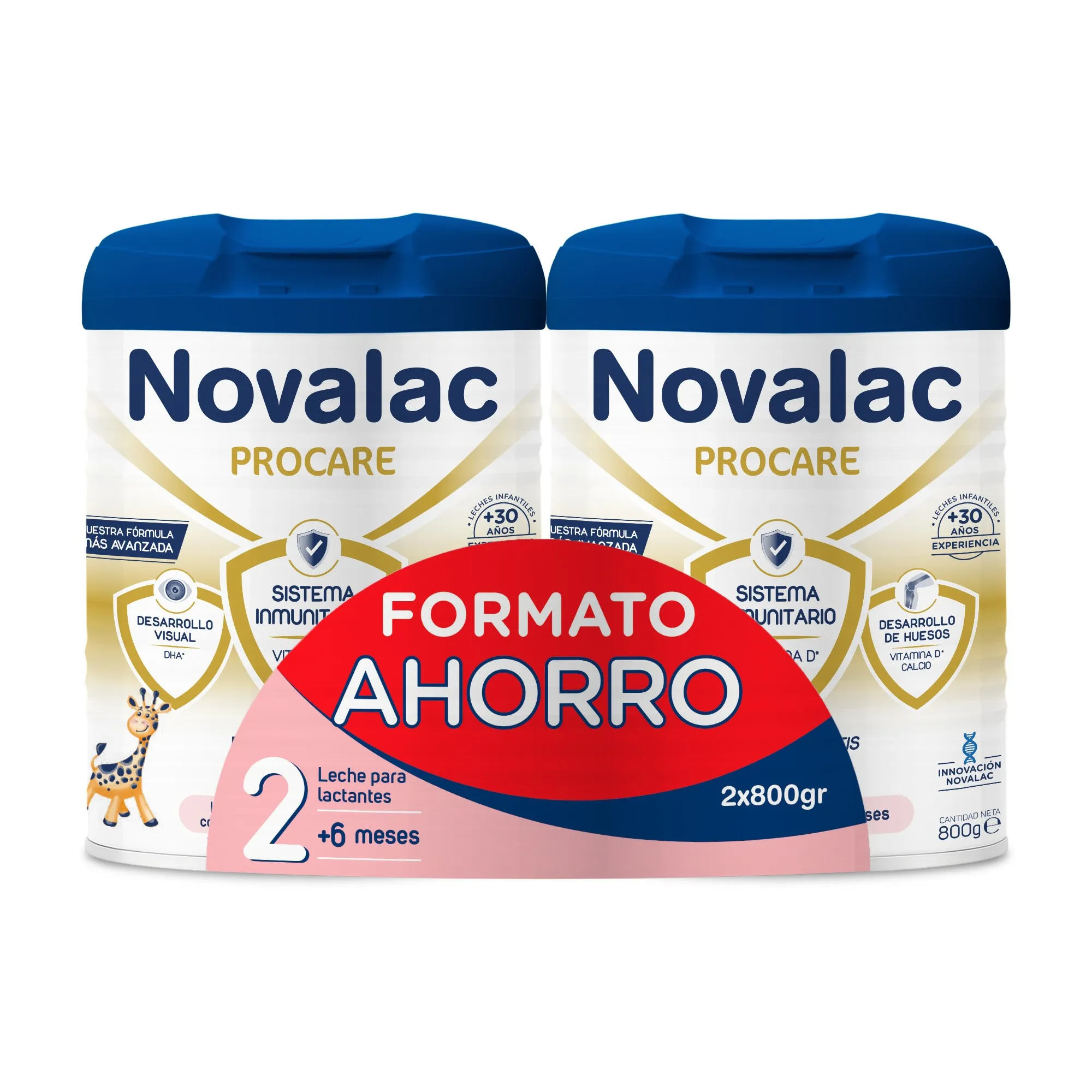 Novalac Procare 2 - Pack Ahorro - Leche Continuación 6-12 Meses. Contribuye Desarrollo Normal y Sistema Inmunitario del Bebé. Fórmula Elaborada con Pediatras con Hierro, DHA, Vit A, C y D - 2x800 g