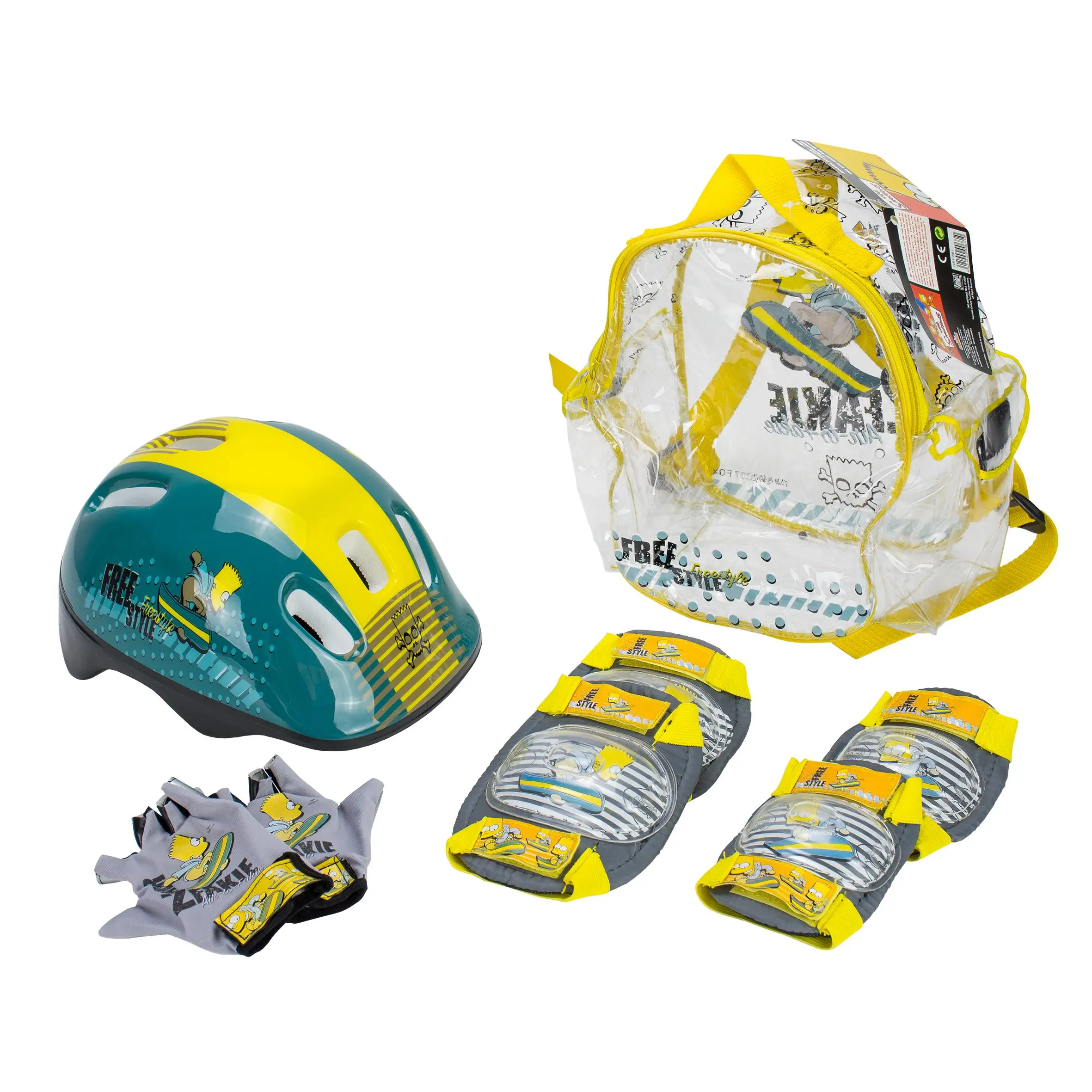 Mochila de Casco y Protecciones, con diseños exclusivos de Simpsons (0681) Incluye divertida mochila. Protecciones para rodillas y codos. Set para principiantes. Calidad al mejor precio. De acuerdo a