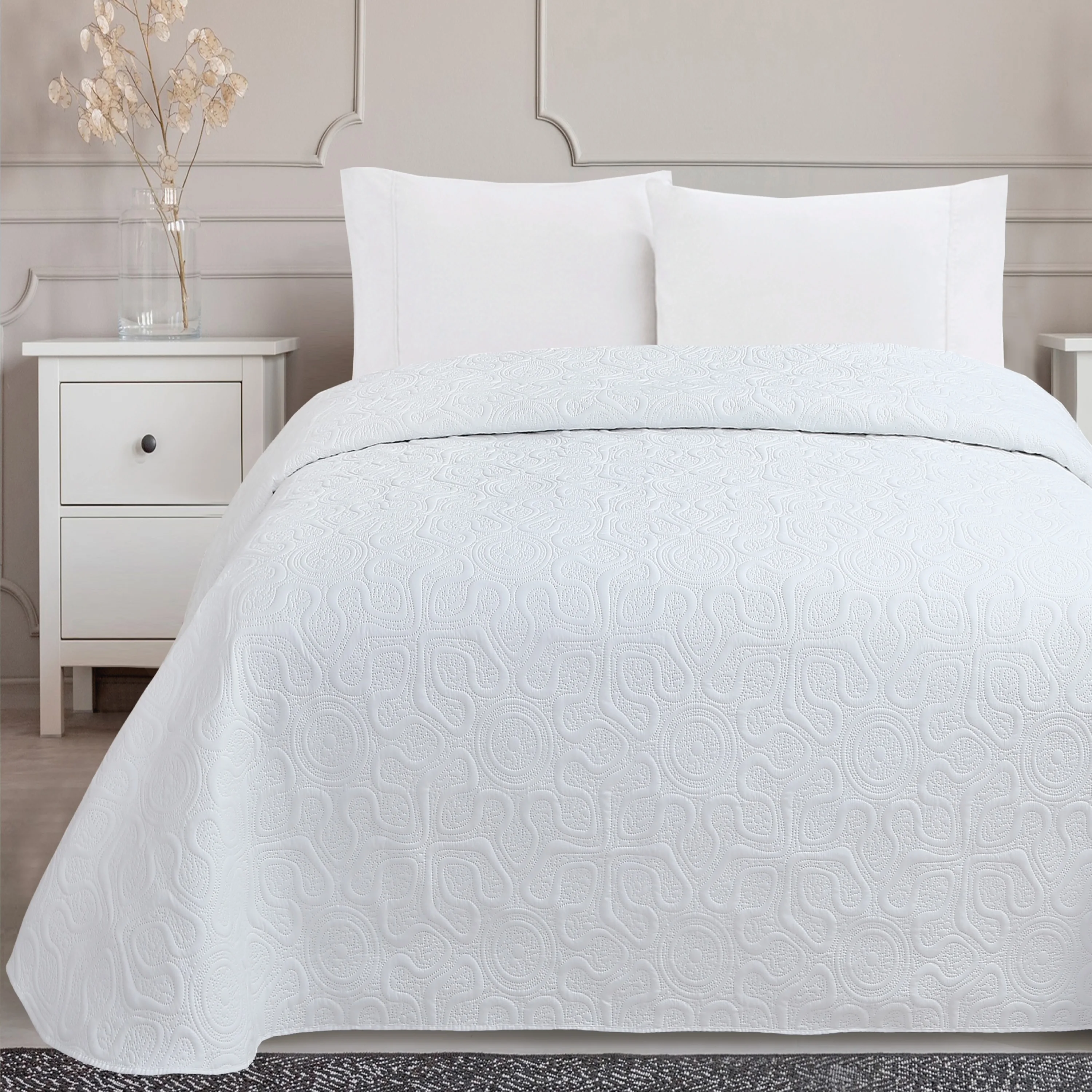 Vivid Torral by El Jinete Hogar - Colcha Bouti Verano Horta Blanco Lisa Reversible (No Incluye Fundas De Cojines) Poliéster, Fresquita, Transpirable, Diseño, Primavera, Verano