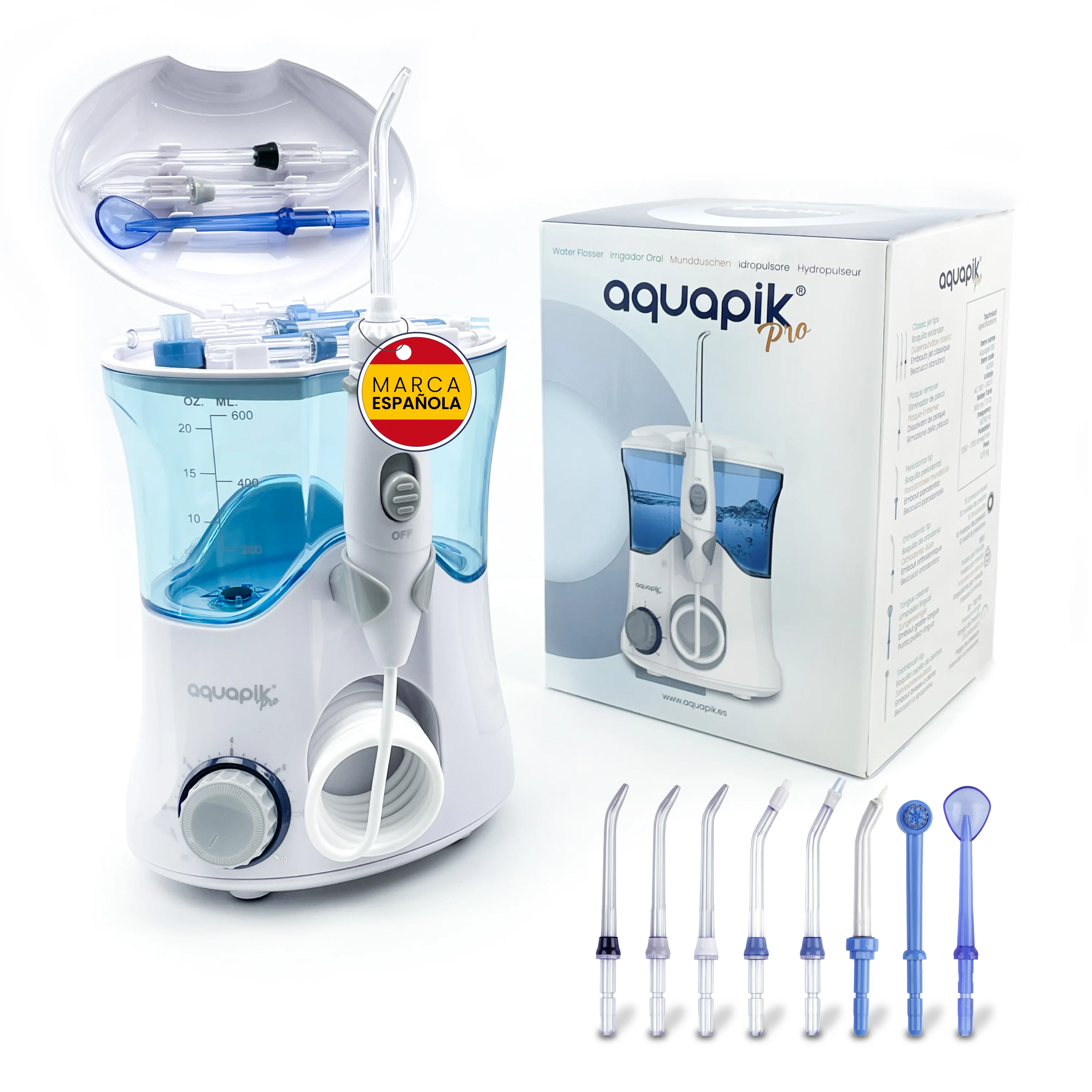 Aquapik Pro. Professional Dental irrigator 8 nozzles 600 Ml tank travel