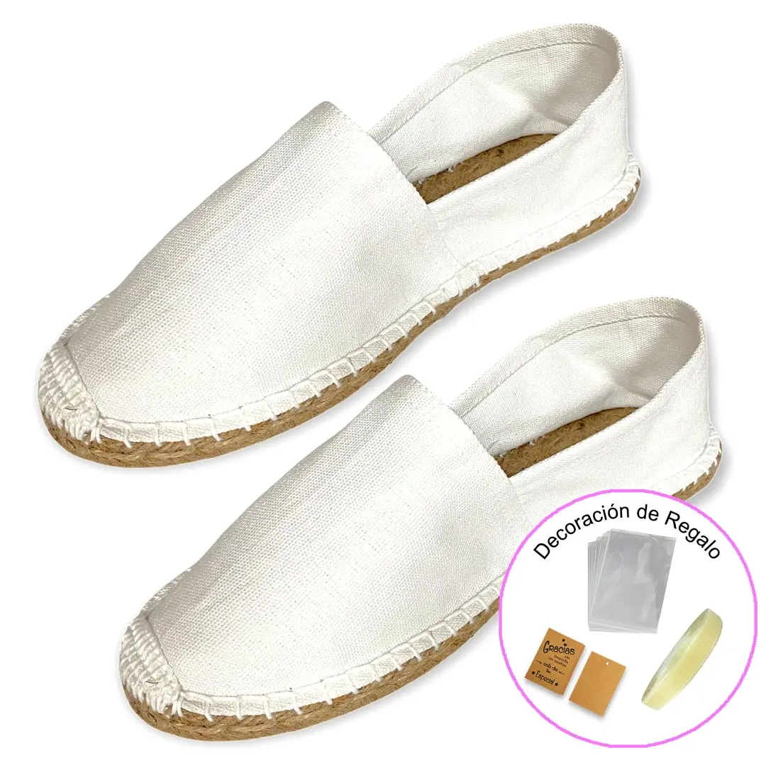 mundiBODA Alpargatas Mujer Blancas Esparto Boda (Caja 24 pares) (Regalo de Bolsa Celofán, Tarjetita y Cinta) Modelo 35008