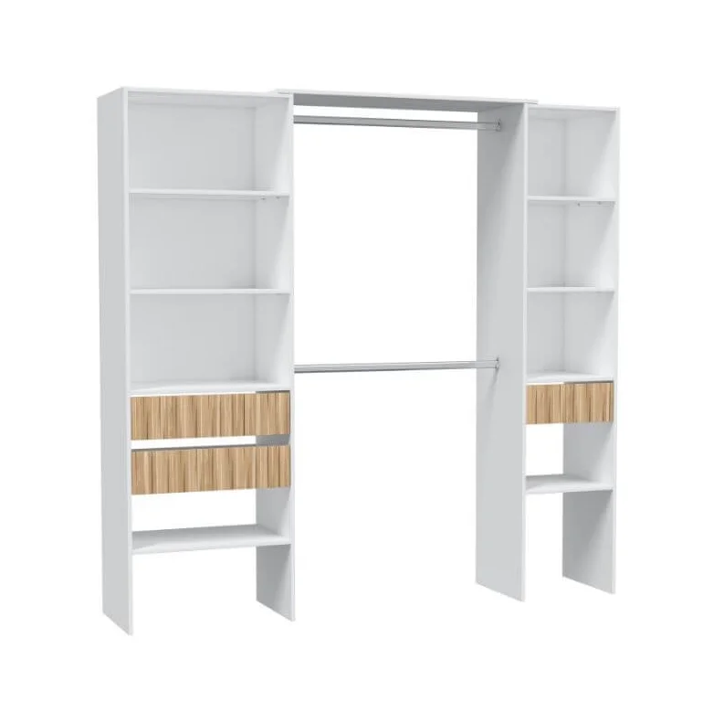 MOBELCENTER - Armario Vestidor Abierto con Cajones - Color Nature y Blanco - Medidas: 190 cm Ancho x 187 cm Alto x 40 cm Fondo (1423)