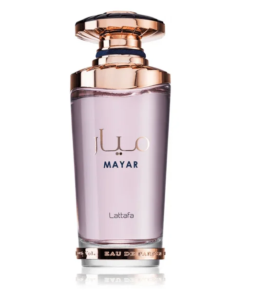 Mayar Lattafa 100 ml - Eau de Parfum, a vibrant perfume with notes of bergamot, lemon, and jasmine, inspired by the essence of the ancient Maya civilization, perfect for women seeking a long-lasting fragrance.