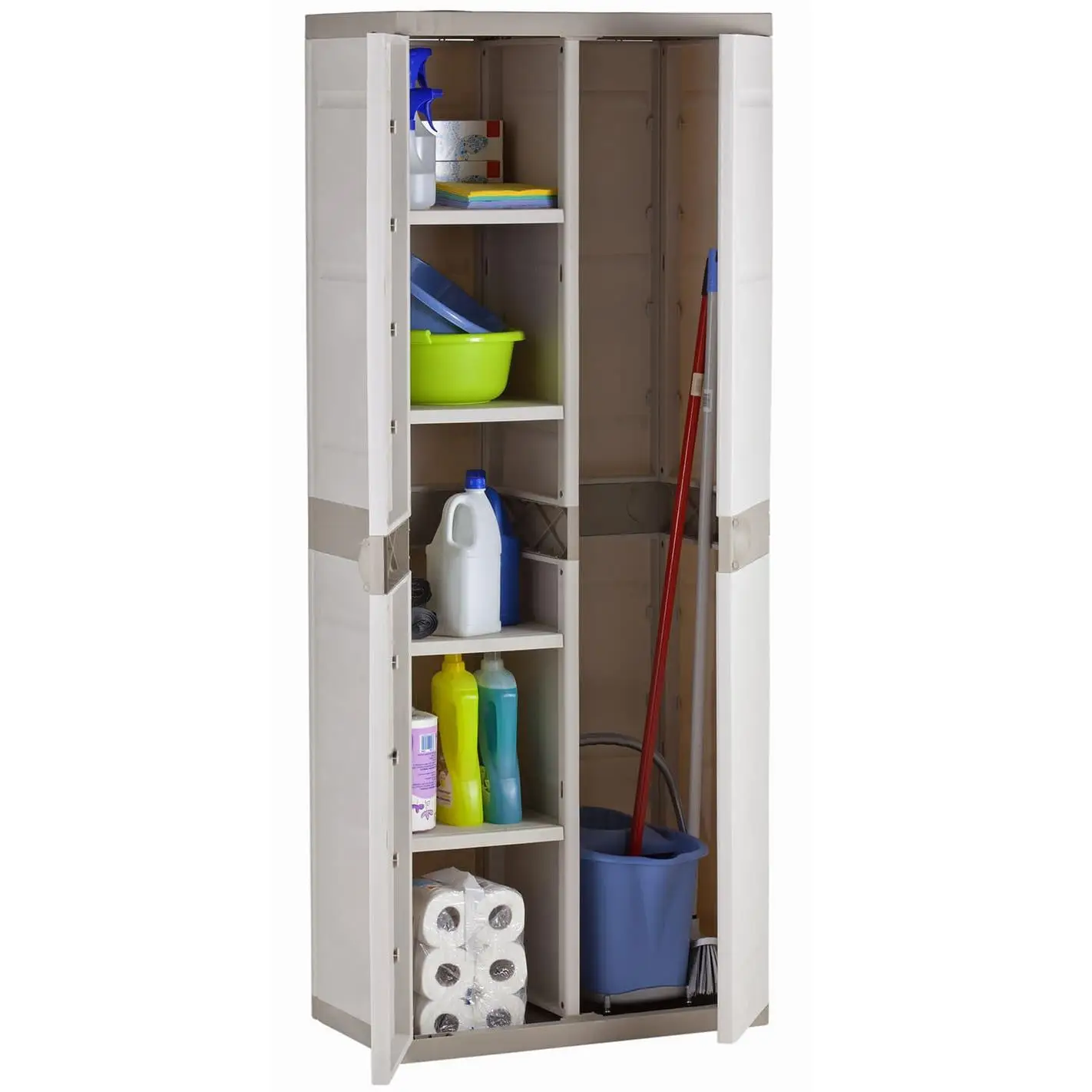 Armario de 4 estantes de Resina | Escobero | Titanium Beige | 70x44x176 cm